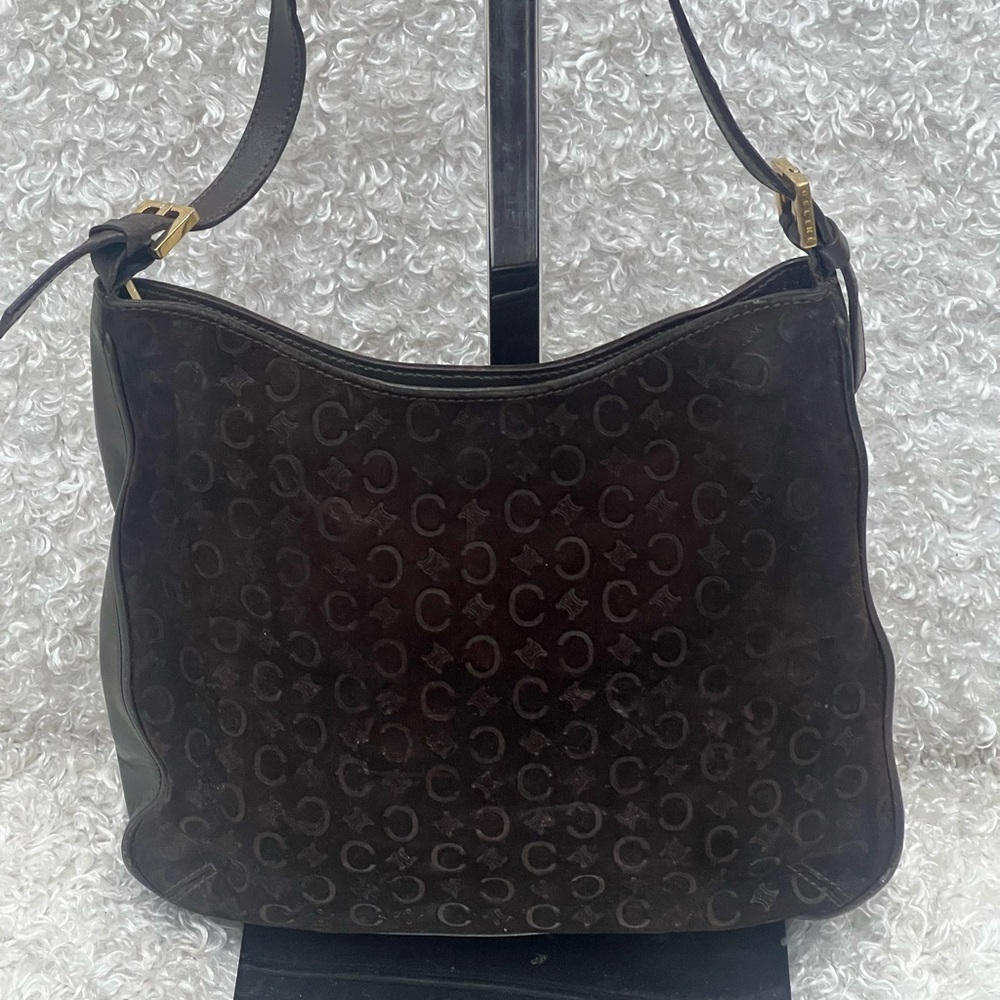 Celine Suede Leather C Logo Shoulder Bag